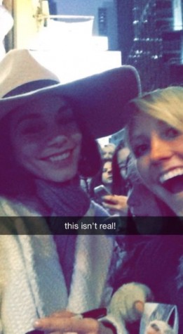Ellee Conway '15 poses for a Snapchat selfie with Vanessa Hudgens after the musical. 