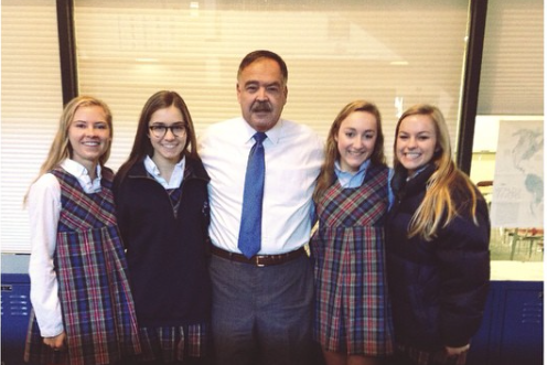 From left to right: Seniors Savannah Norman, Kristin Robinson, US Substitute Bob Wood, Mimi Ryan, and Nina Cloven.